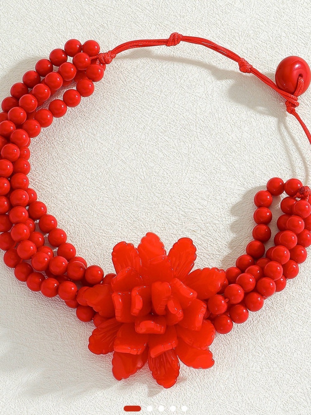 Red Beaded Flower Choker Necklace - Women Jewelry - Picture 6 of 6